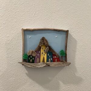 Driftwood Art, Painted Driftwood Houses ,Seashell Trees and Birds ,Coastal Decor